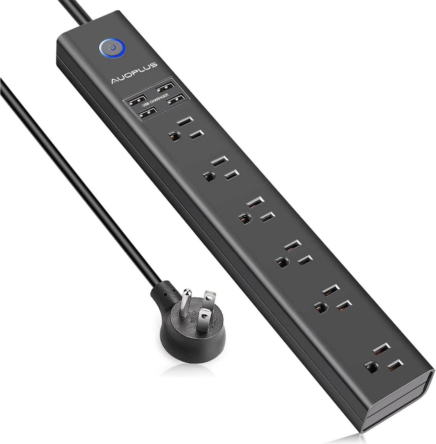 Surge Protector Power Strip with USB,  10FT Outlet Strip, 6 Outlet and 4 USB Charger,[Flat Plug/Wall Mountable], 1250W/10A/2100J, Long Extension Cord for Computer Iphone Home Office Dorm